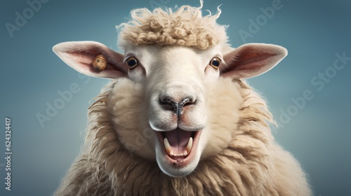 Funny sheep. Portrait of sheep showing tongue Generative AI