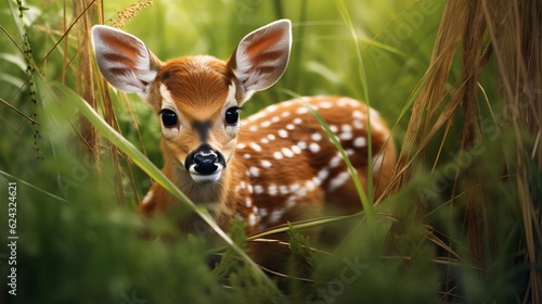 Whitetail fawn in the grass Generative AI © Suleyman