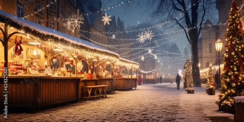 charming Christmas market. Created with generative AI technology.