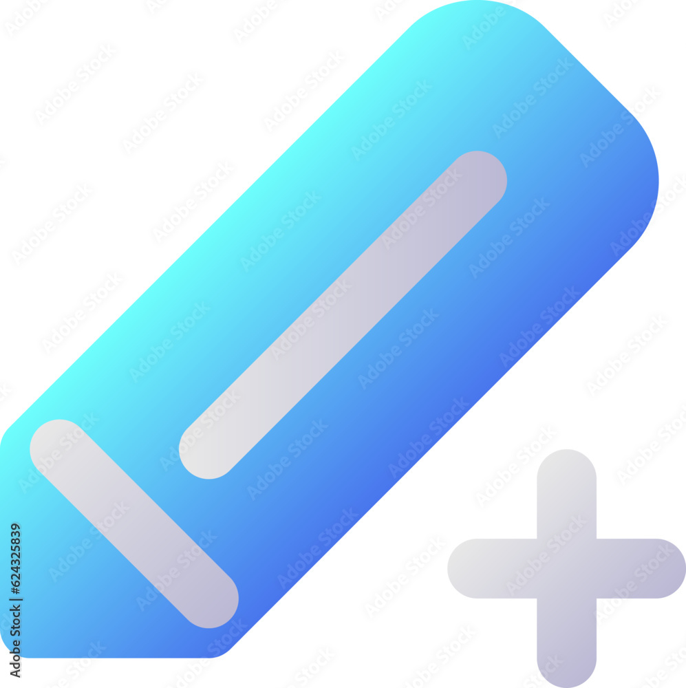 Obraz premium Pencil and plus pixel perfect flat gradient two-color ui icon. Create new drawing. Editing. Simple filled pictogram. GUI, UX design for mobile application. Vector isolated RGB illustration