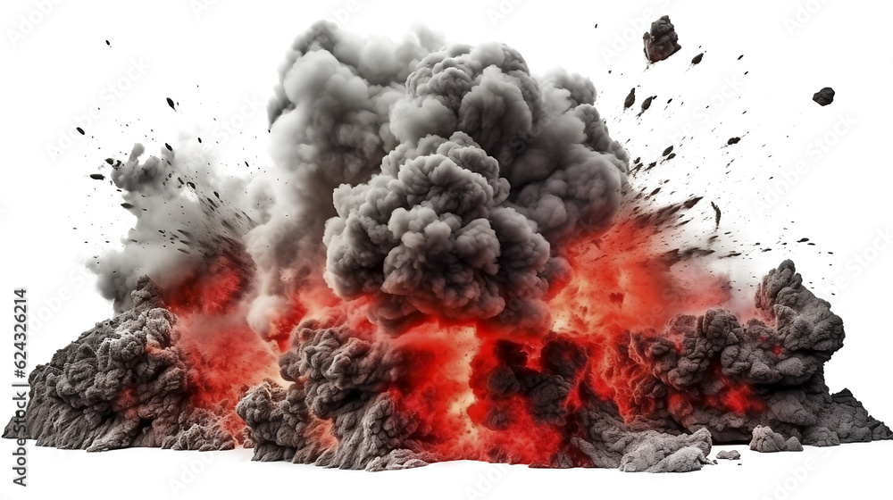 Explosion border with dark smoke and red lava. Generative AI Explosion border with dark smoke and red lava. Generative AI