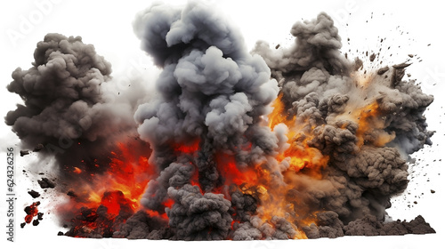 Explosion border with dark smoke and red lava. Generative AI