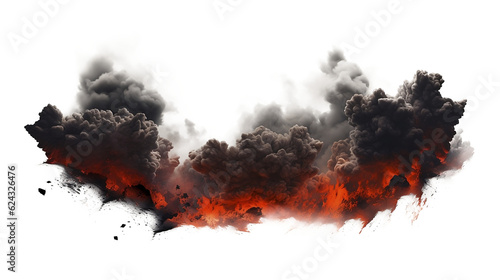 Obraz na płótnie Explosion border with dark smoke and red lava. Generative AI