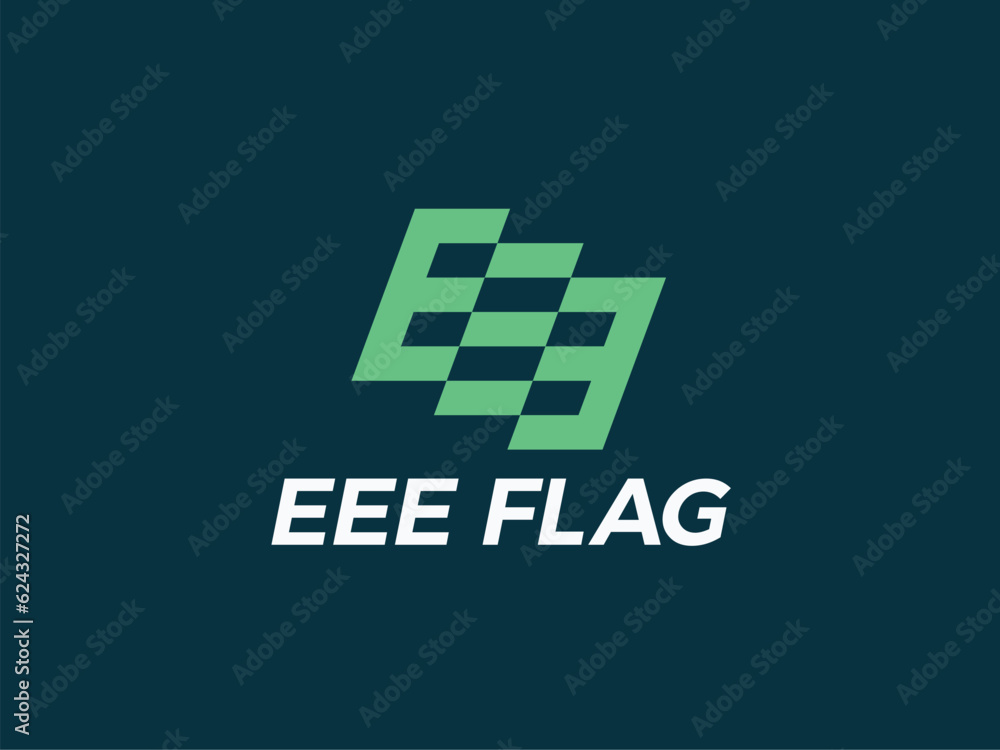 EEE and racing flag logo design. EEE and racing flag logo design.