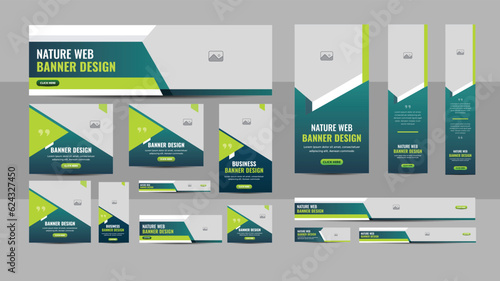 Nature web banner design web template Set, Horizontal header web banner. Modern Gradient green cover header background for website design, Social Media Cover ads banner, flyer, invitation card