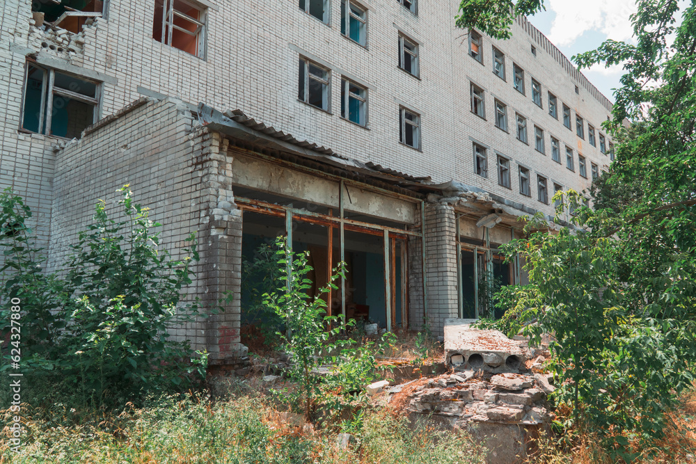 Administrative building damaged by shelling. War in Ukraine Administrative building damaged by shelling. War in Ukraine