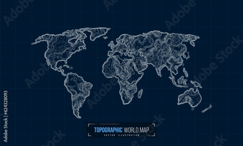 Topographic map. Geographic contour world map. Vector illustration.