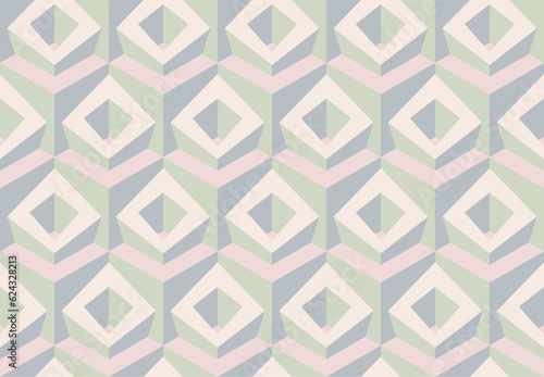 Seamless vector 3D pattern with optical illusions. Cubes. Op Art. Modern template for wrapping, cards, fabric, design interior, packing. Pastel colors geometric design. Background. Wallpapers. 3D Tile