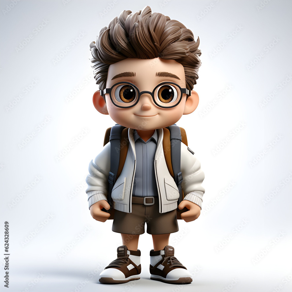 3d cartoon character schoolboy with a backpack, the boy smiling back to school 3d style. Generative AI illustration 3d cartoon character schoolboy with a backpack, the boy smiling back to school 3d style. Generative AI illustration