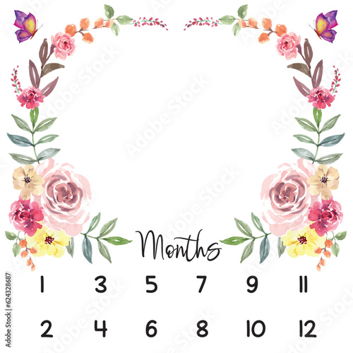 milestone baby flower watercolor background vector