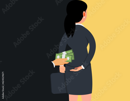 Bribery and Corruption. business woman get money bribe from behind