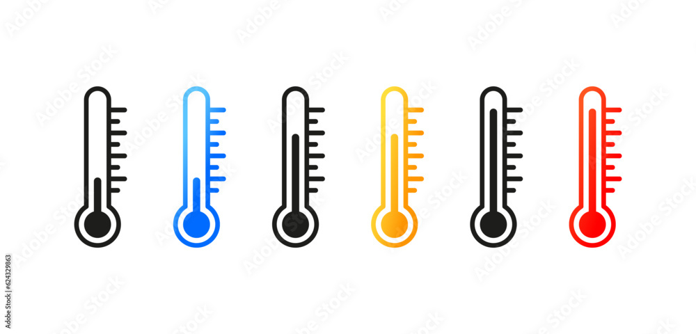 Thermometer icon. Flat, color, measure temperature, set of thermometers. Vector icons. Thermometer icon. Flat, color, measure temperature, set of thermometers. Vector icons.