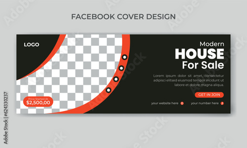 Modern home for sale Facebook cover , company web banner template.