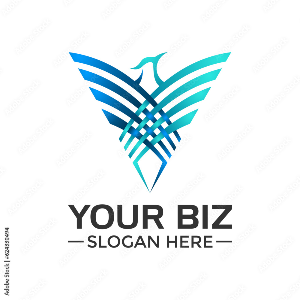 Modern logo on which an abstract image of a bird with sharp wings.