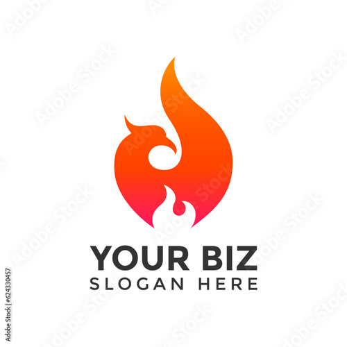 Fire Phoenix Bird with ignite Flame logo design