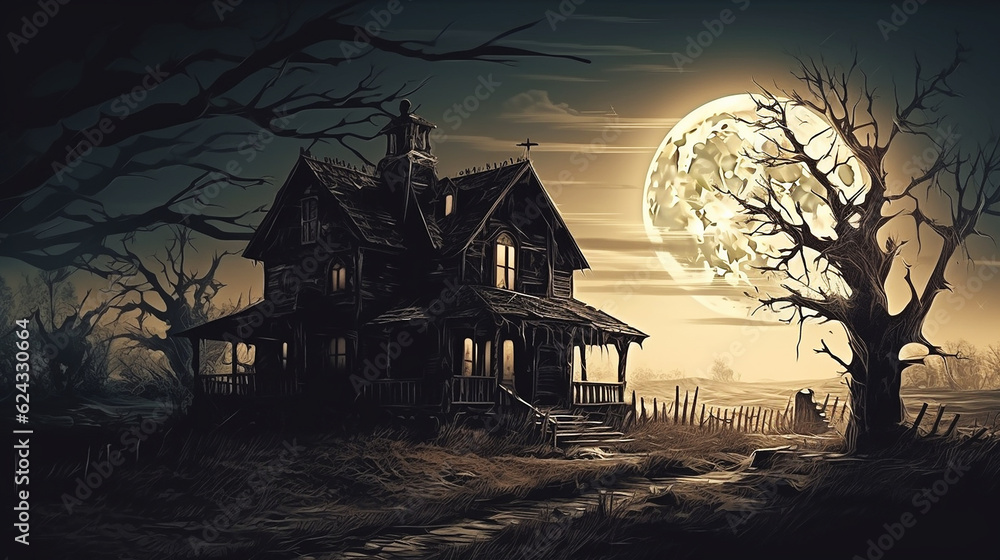 haunted old mansion spooky Halloween scene haunted old mansion spooky Halloween scene