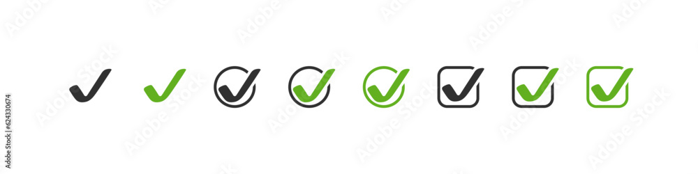 Check Mark. Green and Black Check Mark. Check Mark vector icon. Vector illustration Check Mark. Green and Black Check Mark. Check Mark vector icon. Vector illustration