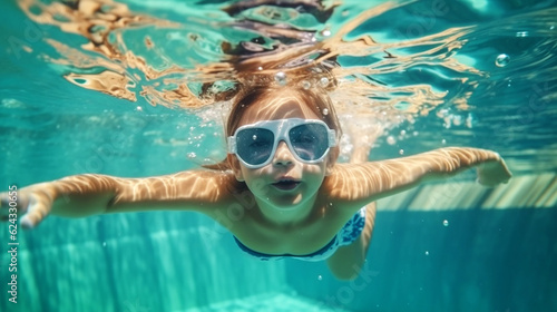 happy kid swimming in pool