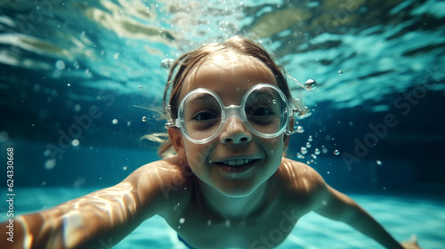 happy kid swimming in pool