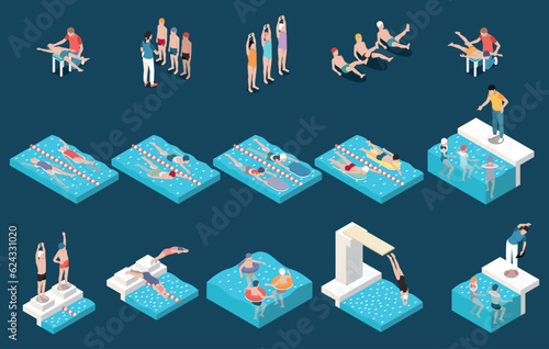 Kids Swimming School Isometric Set