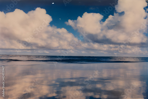 Clouds reflected in the sea. Generative AI.