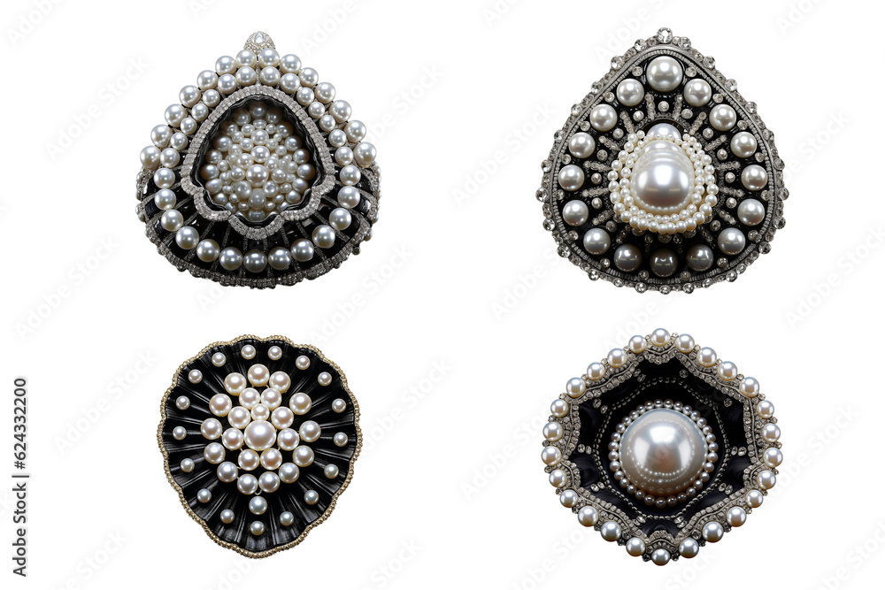 Black and gold pearls brooch designs, generative AI - obrazy, fototapety, plakaty 