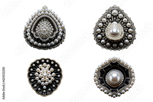 Valokuvatapetti Black and gold pearls brooch designs, generative AI