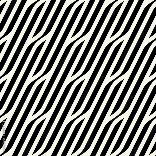 Vector seamless pattern. Contemporary stylish texture. Geometric diagonal striped ornament. Monochrome bold waves.