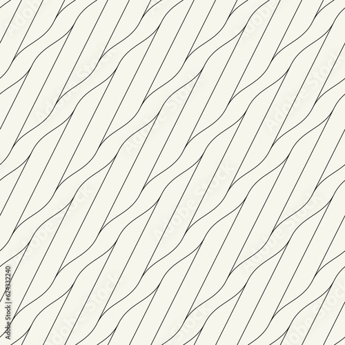 Seamless pattern with geometric waves. Endless stylish texture. Ripple monochrome background. Linear weaved grid. Thin interlaced swatch.