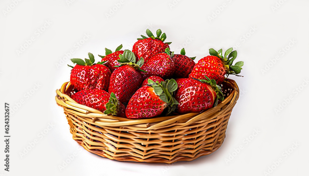 Strawberries with strawberry leaves on white background Strawberries with strawberry leaves on white background