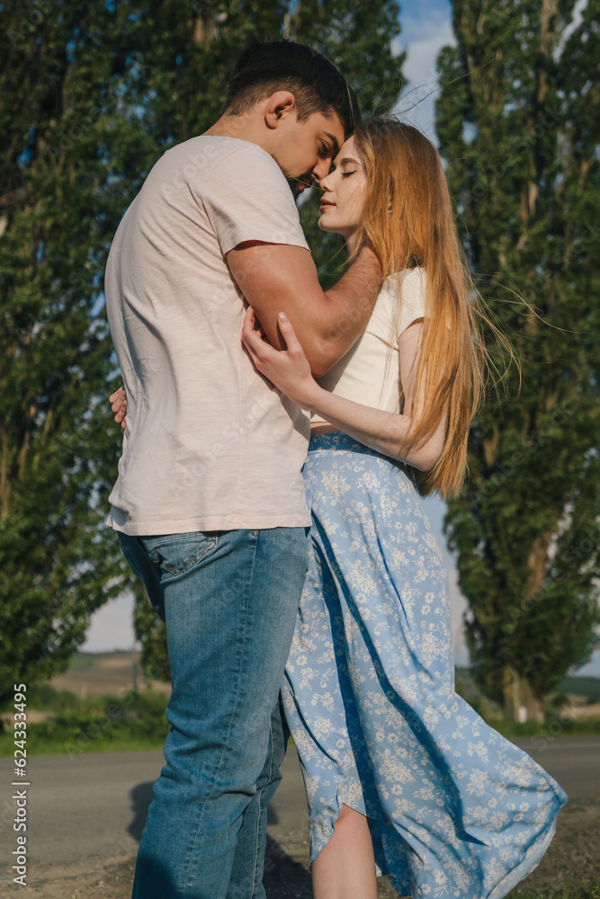 Handsome man and woman in profile, faces close to each other, eyes are closed. Tenderness, love Handsome man and woman in profile, faces close to each other, eyes are closed. Tenderness, love