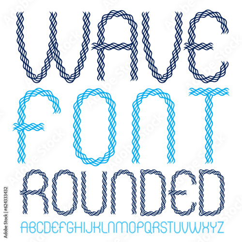 Vector lower case rounded alphabet letters collection made with abstract flowing rhythm wave lines.
