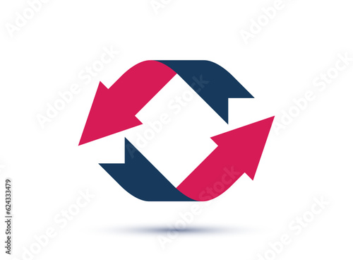 Loop arrows vector logo or sign, double arrows refresh symbol, teamwork concept, cooperation and interaction, swap and exchange.
