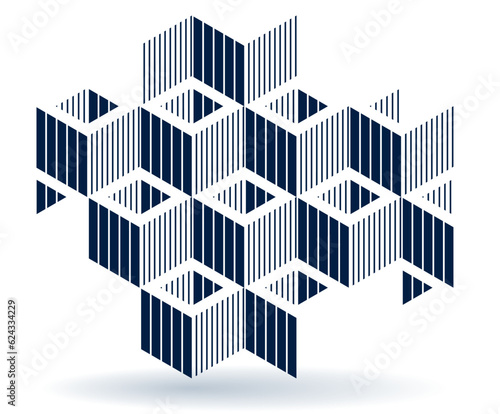 Abstract vector geometric background created with 3D cubes and shapes in isometric perspective, abstract city architecture, polygonal abstraction art, cubic style.