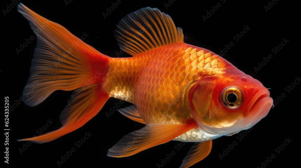A gold fish on black background. Generative Ai.
