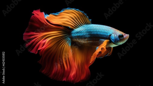 A Colorful Betta fish isolated on black background. Generative Ai