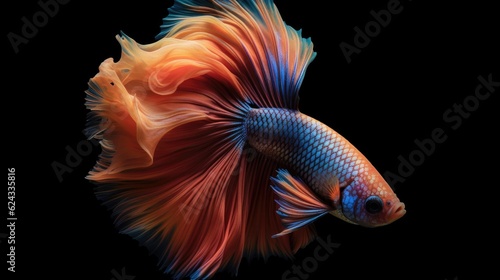 A Colorful Betta fish isolated on black background. Generative Ai © tong2530