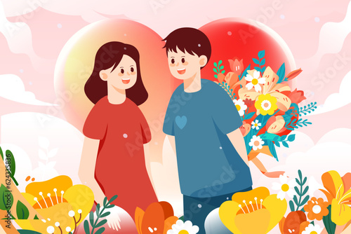 Tanabata Valentine's Day Cowherd and Weaver Girl Magpie Bridge Meeting Love Characters Illustration