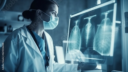 Lung radiography concept, radiolog studies the picture. Generative AI