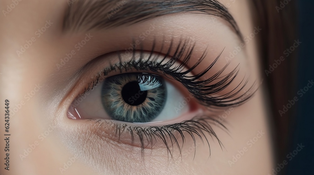 Beautiful female eyes with long black eyelashes. Generative AI Beautiful female eyes with long black eyelashes. Generative AI
