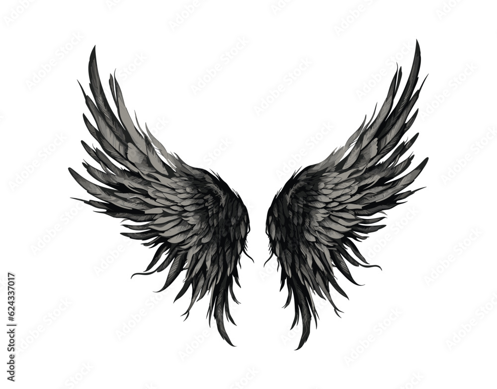 Obraz premium Hand drawn vintage vector wing