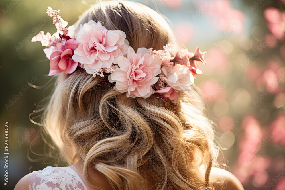 Naklejka premium pink wedding hair decor with flowers
