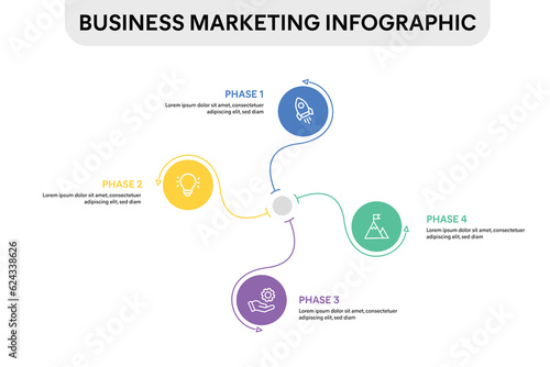 Circle Spin Infographic with 4 options, parts, steps, timelines or processes. Vector Illustration.