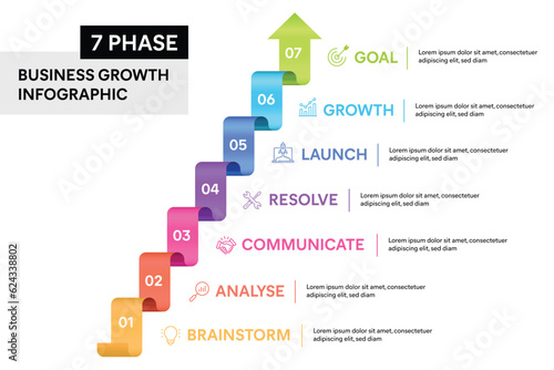 7 steps colorful arrows infographic Vector illustration. Business Growth Concept.