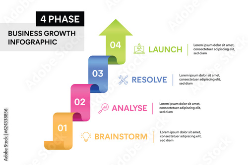 4 steps colorful arrows infographic Vector illustration. Business Growth Concept.