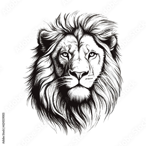 Hand drawn lion head outline illustration vector 