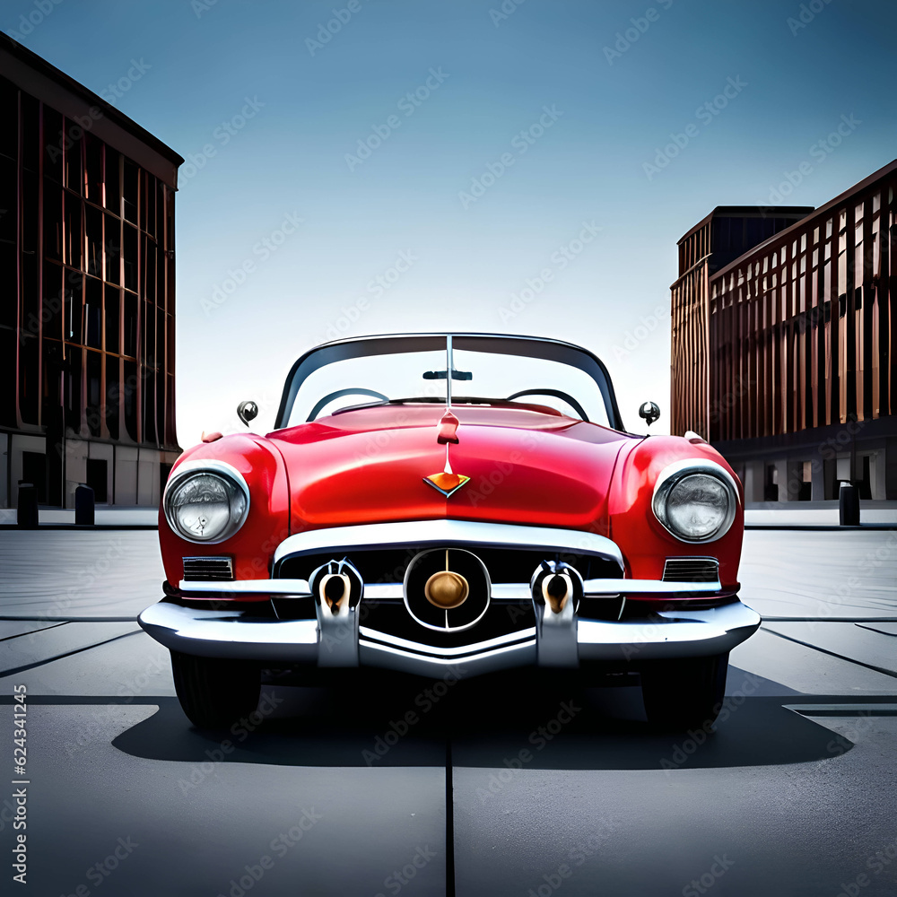 red vintage car on a street