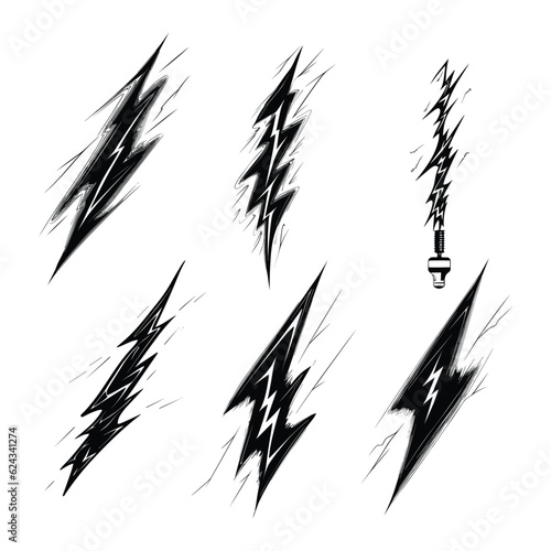 Set of hand drawn vector doodle electric lightning illustration