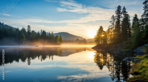 nature landscape with lake at morning