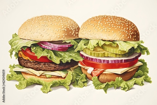 A set of colorful hamburger illustration style drawings